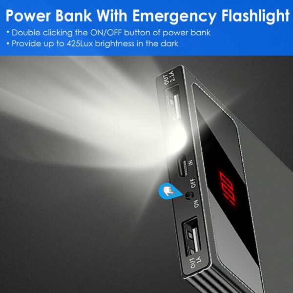 20000mAh Power Bank Ultra Thin External Battery Pack Phone Charger Dual USB Ports Flashlight Battery Remain Display - Image 5