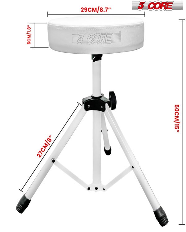5 Core Drum Throne | White Drum Chair| Height Adjustable Heavy Duty Upgraded Drum Stool with Extra Thick Comfortable Seat| Portable Drum Thrones for Adults & Children- DS 01 WH - Image 4