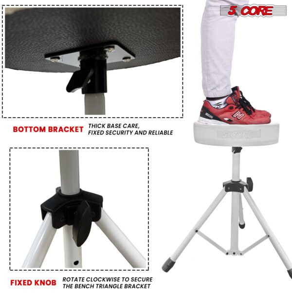 5 Core Drum Throne | White Drum Chair| Height Adjustable Heavy Duty Upgraded Drum Stool with Extra Thick Comfortable Seat| Portable Drum Thrones for Adults & Children- DS 01 WH - Image 6