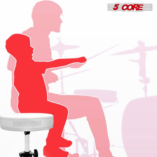 5 Core Drum Throne | White Drum Chair| Height Adjustable Heavy Duty Upgraded Drum Stool with Extra Thick Comfortable Seat| Portable Drum Thrones for Adults & Children- DS 01 WH - Image 8
