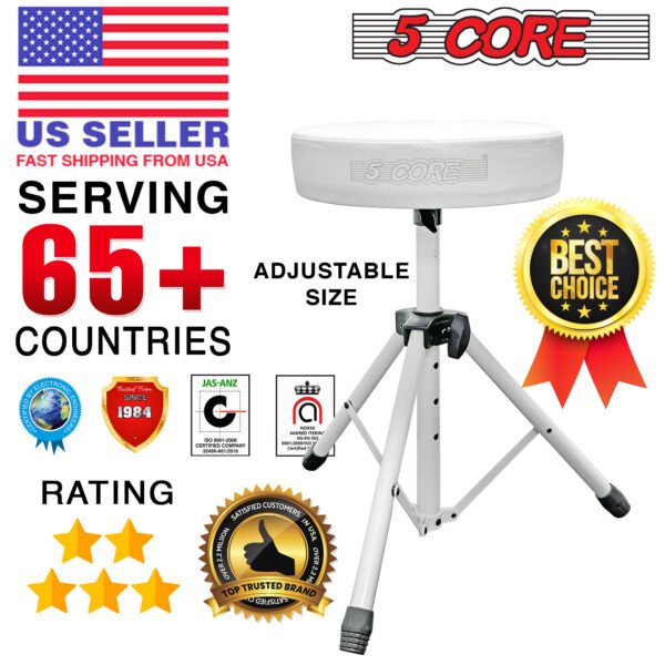 5 Core Drum Throne | White Drum Chair| Height Adjustable Heavy Duty Upgraded Drum Stool with Extra Thick Comfortable Seat| Portable Drum Thrones for Adults & Children- DS 01 WH - Image 9