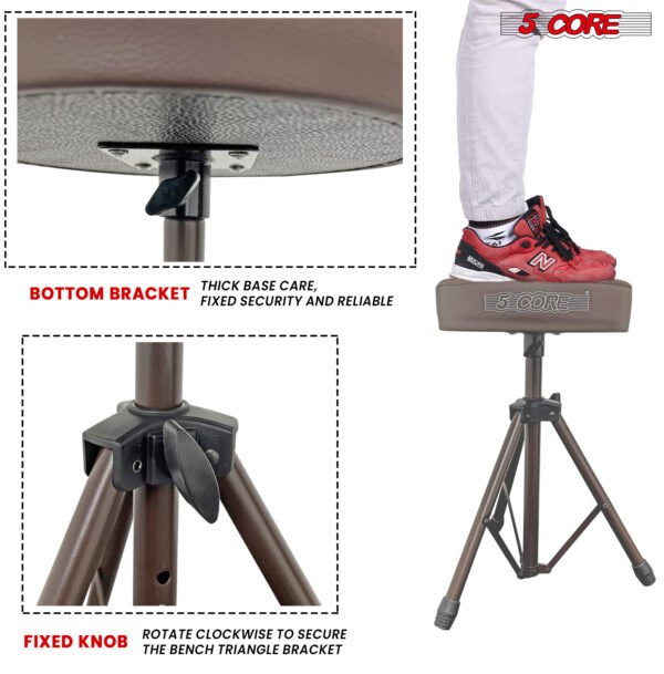 5 Core Drum Throne | Brown Drum Chair| Height Adjustable Heavy Duty Upgraded Drum Stool with Extra Thick Comfortable Seat| Portable Drum Thrones for Adults & Children- DS 01 BR - Image 3