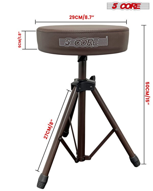 5 Core Drum Throne | Brown Drum Chair| Height Adjustable Heavy Duty Upgraded Drum Stool with Extra Thick Comfortable Seat| Portable Drum Thrones for Adults & Children- DS 01 BR - Image 5