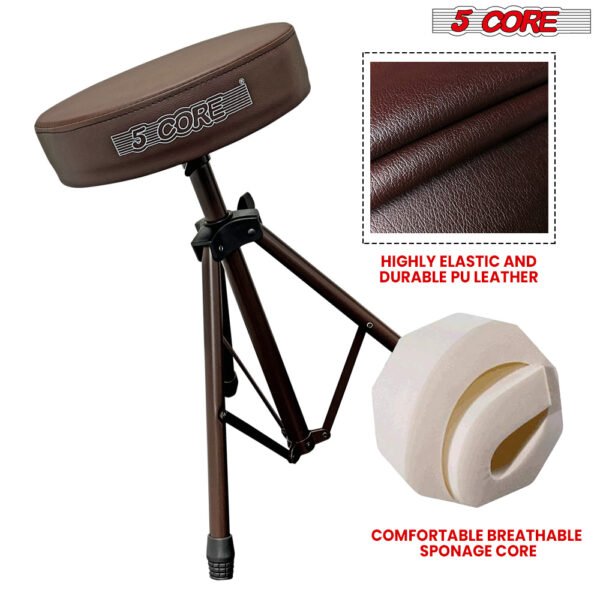 5 Core Drum Throne | Brown Drum Chair| Height Adjustable Heavy Duty Upgraded Drum Stool with Extra Thick Comfortable Seat| Portable Drum Thrones for Adults & Children- DS 01 BR - Image 6