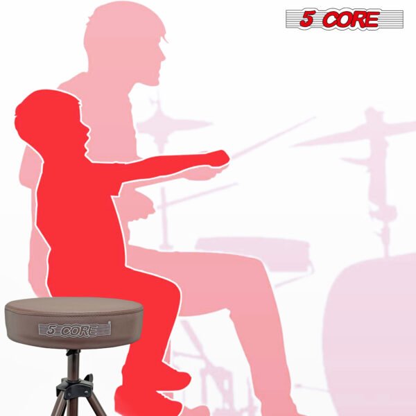 5 Core Drum Throne | Brown Drum Chair| Height Adjustable Heavy Duty Upgraded Drum Stool with Extra Thick Comfortable Seat| Portable Drum Thrones for Adults & Children- DS 01 BR - Image 7