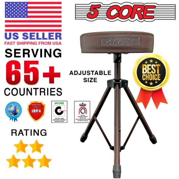 5 Core Drum Throne | Brown Drum Chair| Height Adjustable Heavy Duty Upgraded Drum Stool with Extra Thick Comfortable Seat| Portable Drum Thrones for Adults & Children- DS 01 BR - Image 9