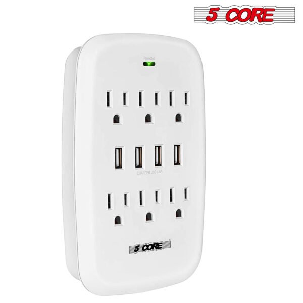 6 Outlet Wall Plug Extender with 4 USB Ports (4.8A Total); Multi Plug Outlet Adapter Wall Surge Protector 15A Electrical Outlet Expander with USB Ports 5 Core WMS 6S 4USB - Image 2