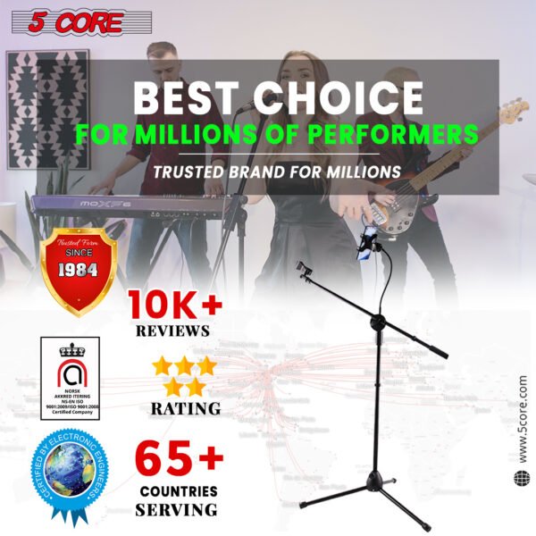 5 Core Mic Stand with Tablet and Phone Holder ®C Adjustable Gooseneck Microphone Stand; Collapsible Tripod Boom Mic Stand With Mic Clip Holder & Phone Clamp for Singing; Karaoke; Studio; Parties - Image 13