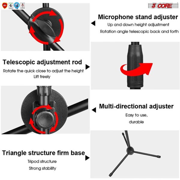 5 Core Mic Stand with Tablet and Phone Holder ®C Adjustable Gooseneck Microphone Stand; Collapsible Tripod Boom Mic Stand With Mic Clip Holder & Phone Clamp for Singing; Karaoke; Studio; Parties - Image 9