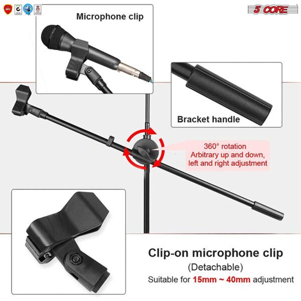 5 Core Mic Stand with Tablet and Phone Holder ®C Adjustable Gooseneck Microphone Stand; Collapsible Tripod Boom Mic Stand With Mic Clip Holder & Phone Clamp for Singing; Karaoke; Studio; Parties - Image 10