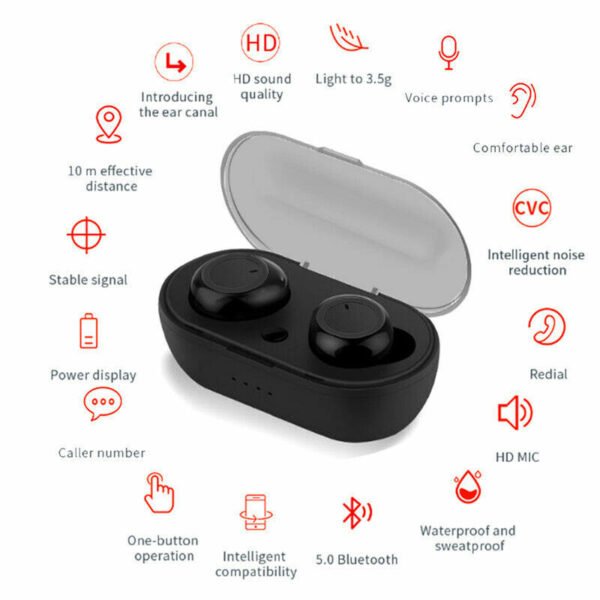 Waterproof Bluetooth 5.0 Wireless Earbuds Headphone Headset Noise Cancelling TWS Bluetooth Wireless Earbuds with Microphone- Stereo Sound in-Ear Bluetooth Headset True Wireless Earbuds - Image 14