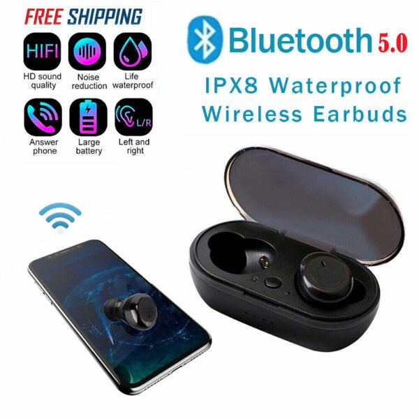 Waterproof Bluetooth 5.0 Wireless Earbuds Headphone Headset Noise Cancelling TWS Bluetooth Wireless Earbuds with Microphone- Stereo Sound in-Ear Bluetooth Headset True Wireless Earbuds - Image 8
