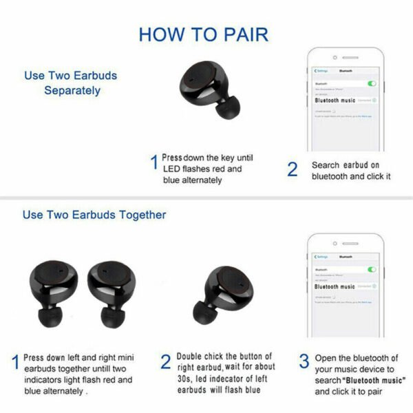 Waterproof Bluetooth 5.0 Wireless Earbuds Headphone Headset Noise Cancelling TWS Bluetooth Wireless Earbuds with Microphone- Stereo Sound in-Ear Bluetooth Headset True Wireless Earbuds - Image 10