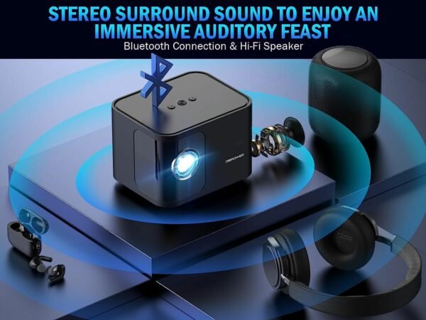 5G WiFi Mini Bluetooth Projector 4K Support, 300 ANSI HD 1080P Portable Video Projector, ±40° Vertical Keystone|Zoom|Timer, DBPOWER Smartphone Projector Outdoor Movie for PC/Laptop/TV - Image 4
