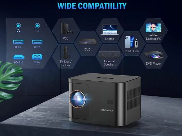 5G WiFi Mini Bluetooth Projector 4K Support, 300 ANSI HD 1080P Portable Video Projector, ±40° Vertical Keystone|Zoom|Timer, DBPOWER Smartphone Projector Outdoor Movie for PC/Laptop/TV - Image 7