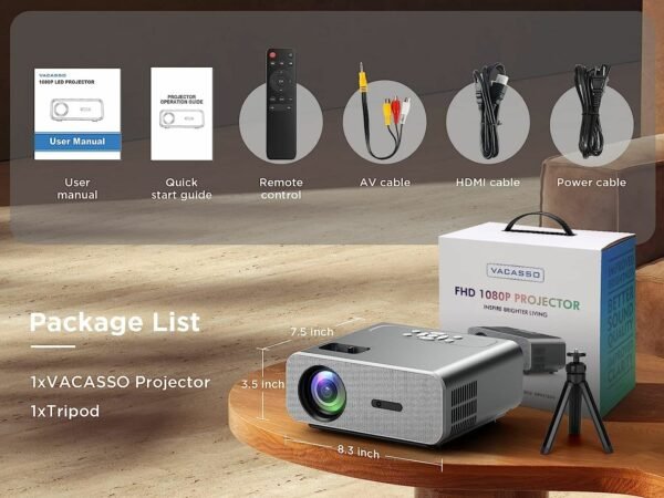 Projector with 5G WiFi and Bluetooth, VACASSO Native 1080P Portable Projector 4K Supported with Tripod, 11000L Movie Home Projector Compatible with HDMI/TV Stick/iOS/Android/PS5 - Image 9