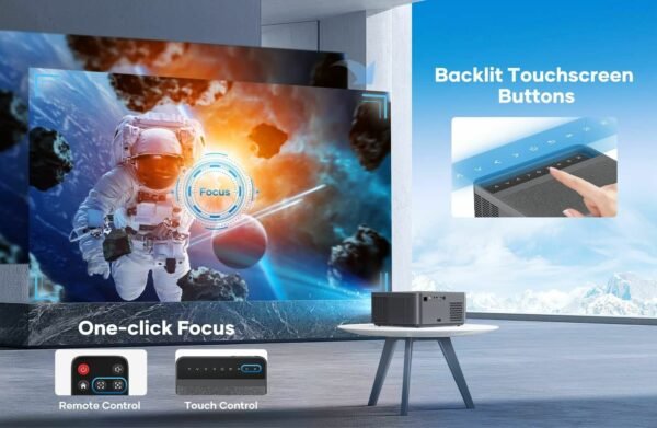 Projector with WiFi and Bluetooth, Portable Projector 4K Support, 500 ANSI 20000L, Touch Screen, Auto Vertical Keystone & 4P/6D, VACASSO Outdoor Movie Projector for Phone/PC/TV Stick - Image 2