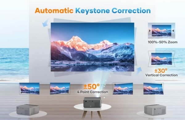 Projector with WiFi and Bluetooth, Portable Projector 4K Support, 500 ANSI 20000L, Touch Screen, Auto Vertical Keystone & 4P/6D, VACASSO Outdoor Movie Projector for Phone/PC/TV Stick - Image 4