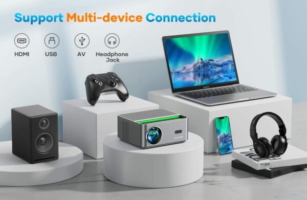Projector with WiFi and Bluetooth, Portable Projector 4K Support, 500 ANSI 20000L, Touch Screen, Auto Vertical Keystone & 4P/6D, VACASSO Outdoor Movie Projector for Phone/PC/TV Stick - Image 6