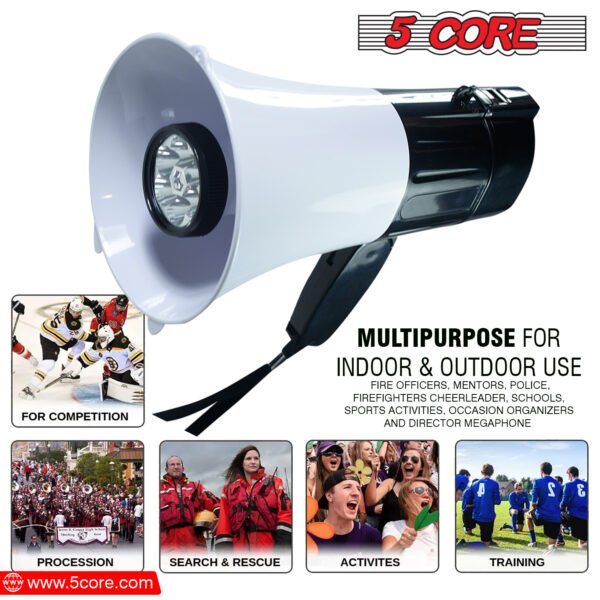 5Core Megaphone Handheld with LED lights Bullhorn Cheer Loudspeaker Bull Horn Speaker Megaphono Siren Torch Flashlight Sling Strap Portable 148 LED - Image 12