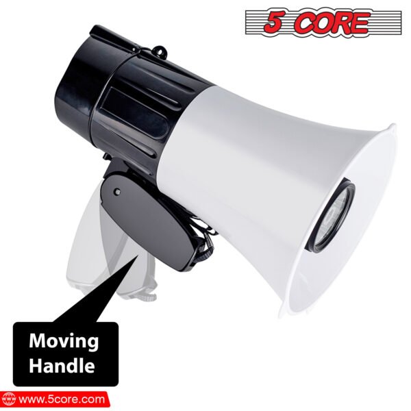 5Core Megaphone Handheld with LED lights Bullhorn Cheer Loudspeaker Bull Horn Speaker Megaphono Siren Torch Flashlight Sling Strap Portable 148 LED - Image 3