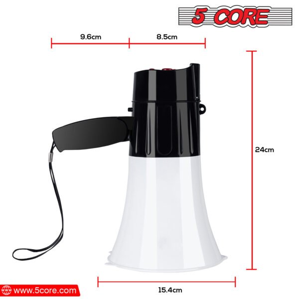 5Core Megaphone Handheld with LED lights Bullhorn Cheer Loudspeaker Bull Horn Speaker Megaphono Siren Torch Flashlight Sling Strap Portable 148 LED - Image 4