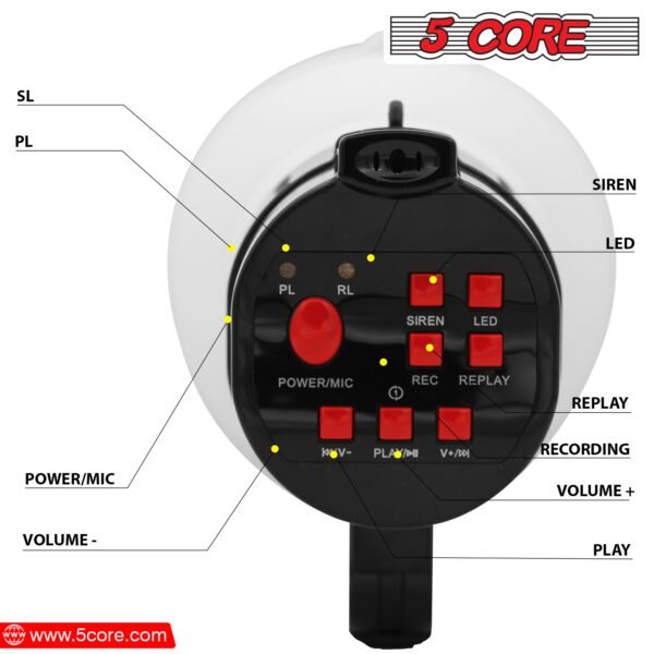 5Core Megaphone Handheld with LED lights Bullhorn Cheer Loudspeaker Bull Horn Speaker Megaphono Siren Torch Flashlight Sling Strap Portable 148 LED - Image 5