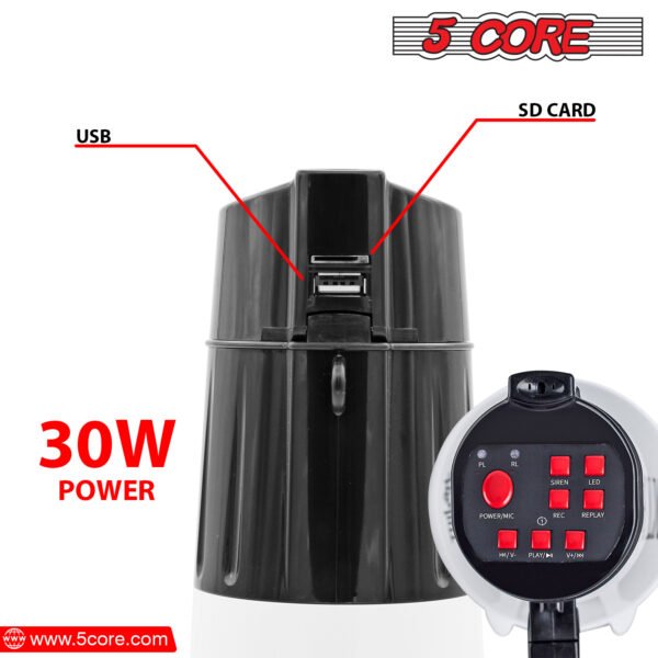 5Core Megaphone Handheld with LED lights Bullhorn Cheer Loudspeaker Bull Horn Speaker Megaphono Siren Torch Flashlight Sling Strap Portable 148 LED - Image 6