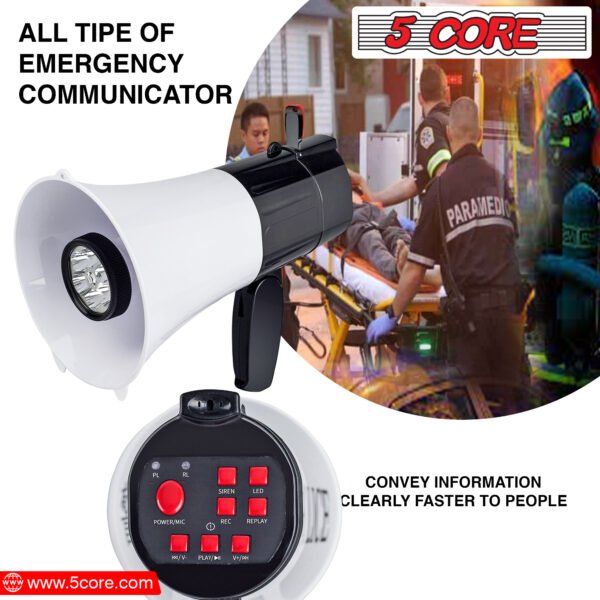 5Core Megaphone Handheld with LED lights Bullhorn Cheer Loudspeaker Bull Horn Speaker Megaphono Siren Torch Flashlight Sling Strap Portable 148 LED - Image 7