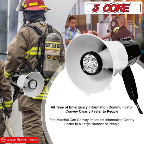 5Core Megaphone Handheld with LED lights Bullhorn Cheer Loudspeaker Bull Horn Speaker Megaphono Siren Torch Flashlight Sling Strap Portable 148 LED - Image 9