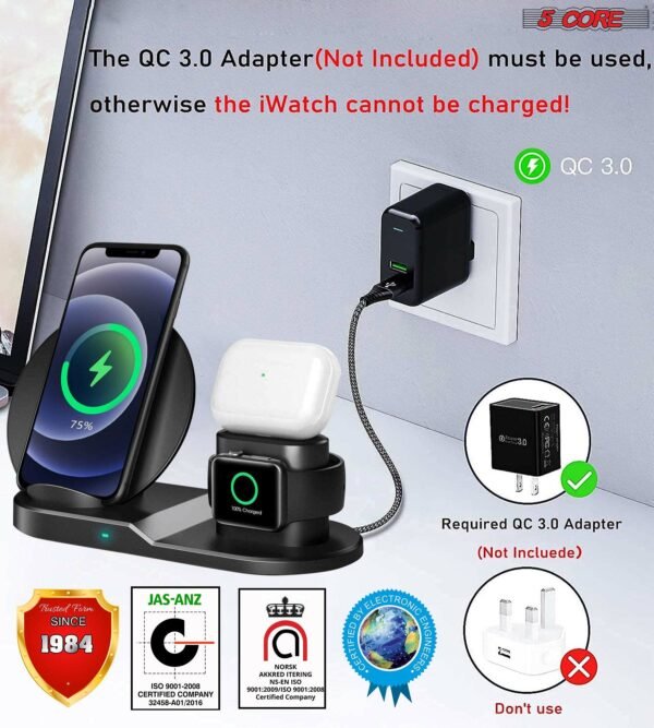 Wireless Fast Charge Stand Dock 3in1 Phone Charging Watch Ear Pods Charger Samsung Galaxy S9+ iPhone XS Wire Less 8 5 Core cell phone accessories  WCR 3 - Image 12