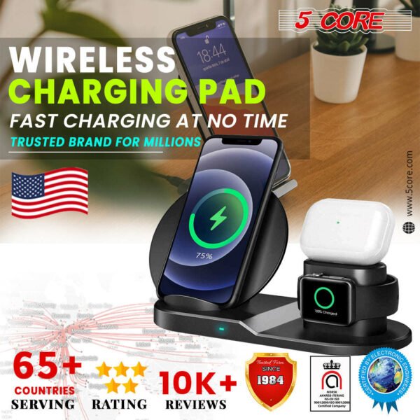 Wireless Fast Charge Stand Dock 3in1 Phone Charging Watch Ear Pods Charger Samsung Galaxy S9+ iPhone XS Wire Less 8 5 Core cell phone accessories  WCR 3 - Image 13