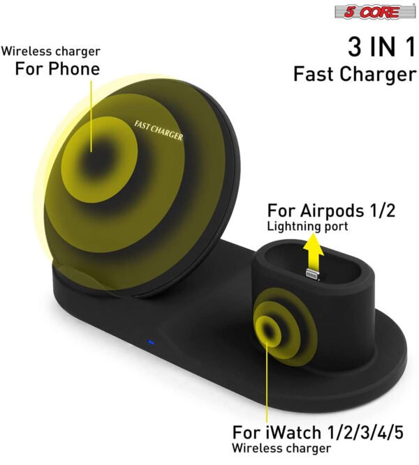 Wireless Fast Charge Stand Dock 3in1 Phone Charging Watch Ear Pods Charger Samsung Galaxy S9+ iPhone XS Wire Less 8 5 Core cell phone accessories  WCR 3 - Image 4