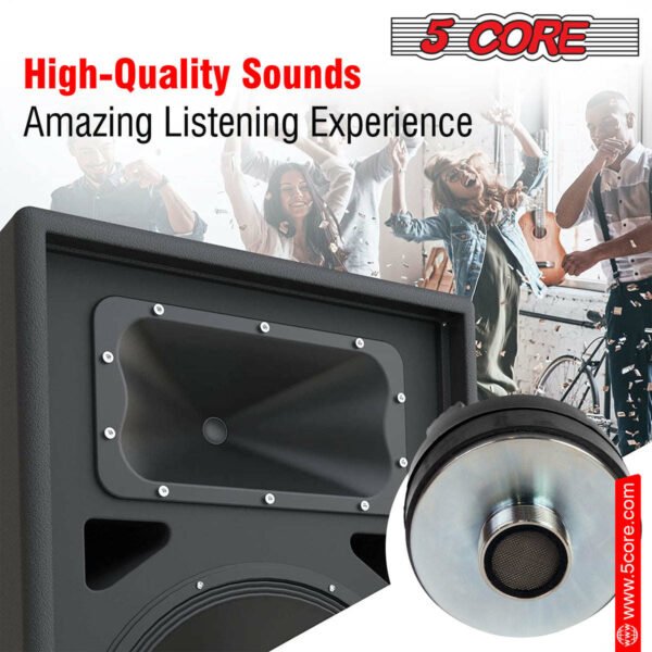 5 Core 2PCS Horn Tweeter Replacement Compression Driver 135W RMS Tweeter 8 Ohm Compact PA Horn Speakers Heavy Duty All Weather Use Audio Horn Speakers 18 T.P.I Tapping - CD 135 2PCS - Image 4