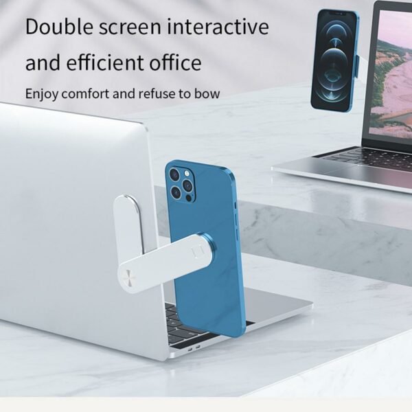 Laptop Phone Holder, Adjustable Laptop Side Mount Clip, Magnetic Laptop Monitor Mount, Computer Laptop Cellphone Stand Foldable Aluminum Expansion Bracket Tablet Clip For Dual Screen - Image 2