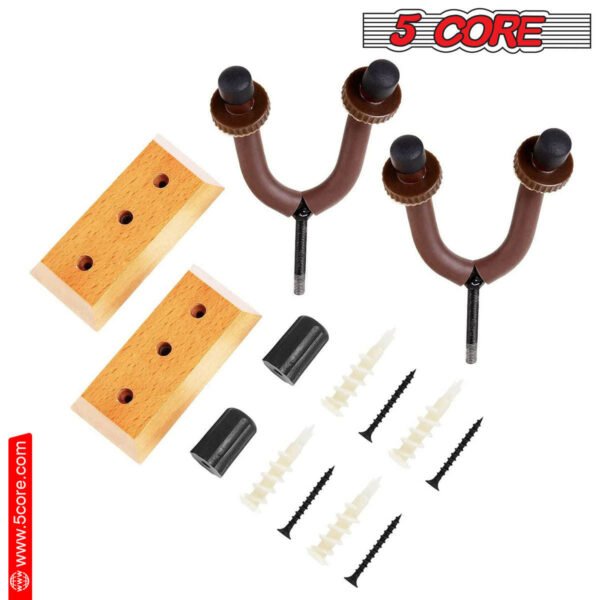5 Core Guitar Hanger Holder - Electric Acoustic & Bass Guitars for Home Studio Musical Instruments - Wall Mount with Accessories (Wooden 2 Pieces) - GH WD 2PCS - Image 2