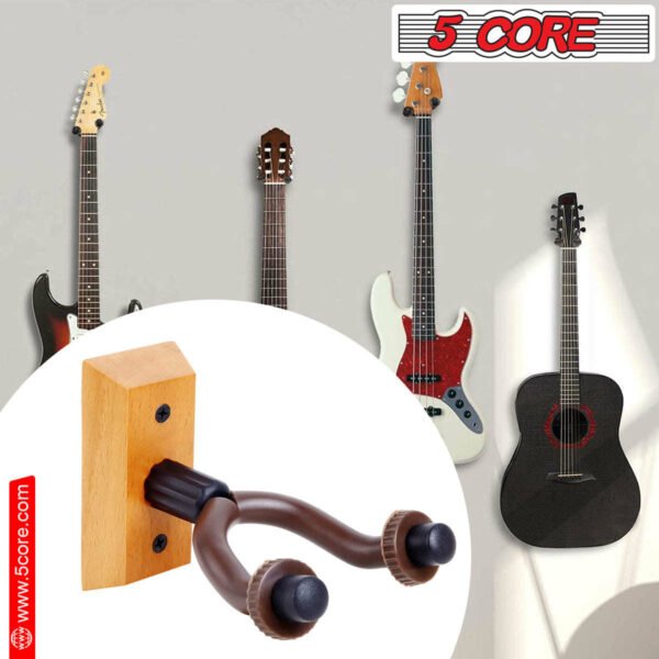 5 Core Guitar Hanger Holder - Electric Acoustic & Bass Guitars for Home Studio Musical Instruments - Wall Mount with Accessories (Wooden 2 Pieces) - GH WD 2PCS - Image 12