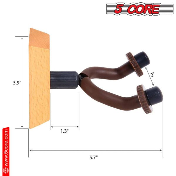 5 Core Guitar Hanger Holder - Electric Acoustic & Bass Guitars for Home Studio Musical Instruments - Wall Mount with Accessories (Wooden 2 Pieces) - GH WD 2PCS - Image 3