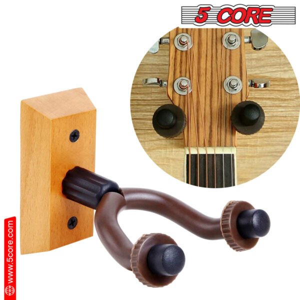 5 Core Guitar Hanger Holder - Electric Acoustic & Bass Guitars for Home Studio Musical Instruments - Wall Mount with Accessories (Wooden 2 Pieces) - GH WD 2PCS - Image 4