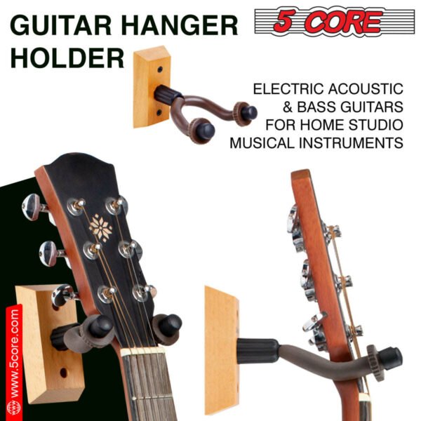 5 Core Guitar Hanger Holder - Electric Acoustic & Bass Guitars for Home Studio Musical Instruments - Wall Mount with Accessories (Wooden 2 Pieces) - GH WD 2PCS - Image 9