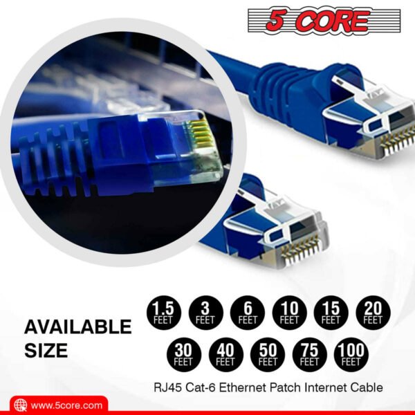 5 Core Ethernet Cable 15 Feet Cat 6 Cord Premium RJ45 Internet Cable Cat6 Compatible w Cat 5 Cat 7 Cat 5e Network Cable - ET 15FT BLU - Image 12