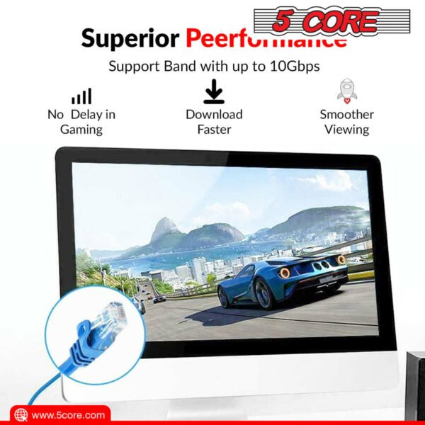 5 Core Ethernet Cable 15 Feet Cat 6 Cord Premium RJ45 Internet Cable Cat6 Compatible w Cat 5 Cat 7 Cat 5e Network Cable - ET 15FT BLU - Image 9