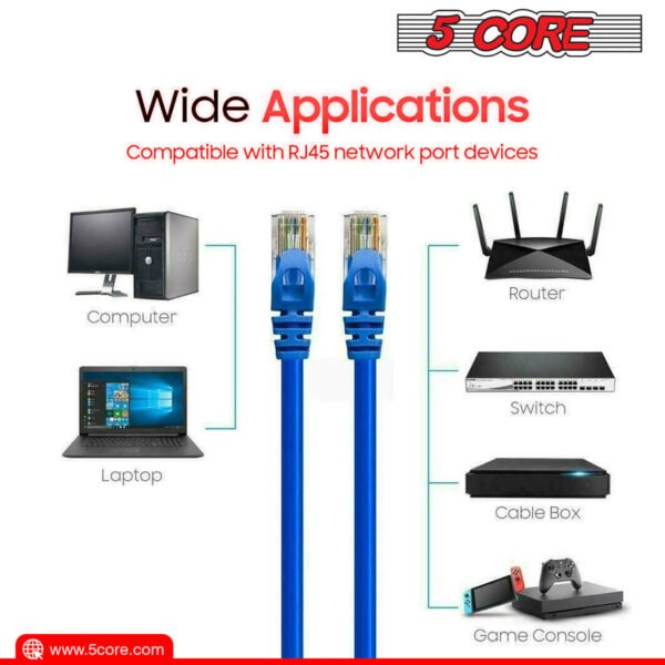 5 Core Ethernet Cable 10 Feet 1 Piece Blue Cat 6 Cord Premium RJ45 Internet Cable Cat6 Compatible w Cat 5 Cat 7 Cat 5e Network Cable - ET 10FT BLU - Image 6