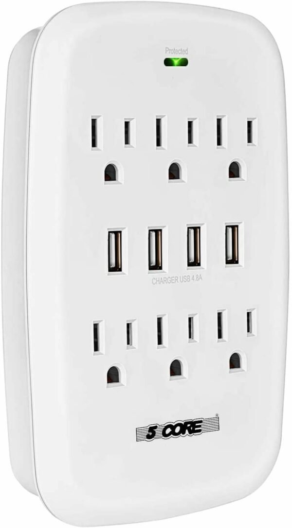 6 Outlet Wall Plug Extender with 4 USB Ports (4.8A Total); Multi Plug Outlet Adapter Wall Surge Protector 15A Electrical Outlet Expander with USB Ports 5 Core WMS 6S 4USB - Image 11
