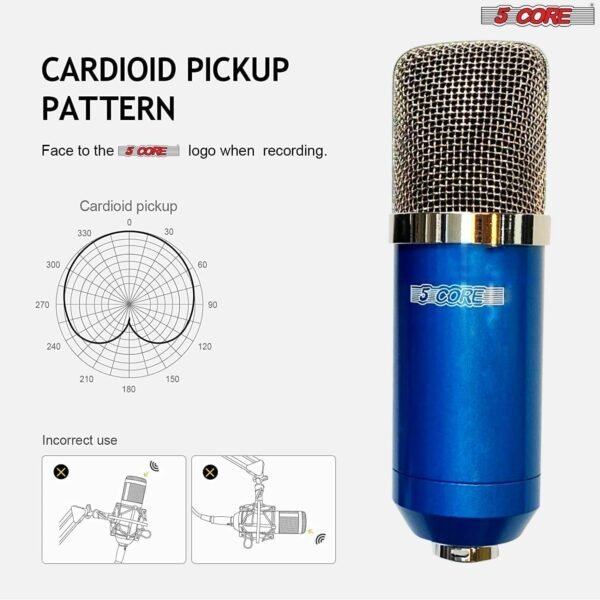 XLR Microphone Condenser Mic for Computer Gaming; Podcast Tripod Stand Kit for Streaming; Recording; Vocals; Voice; Cardioids Studio Microphone 5 Core RM 7 BLU - Image 2