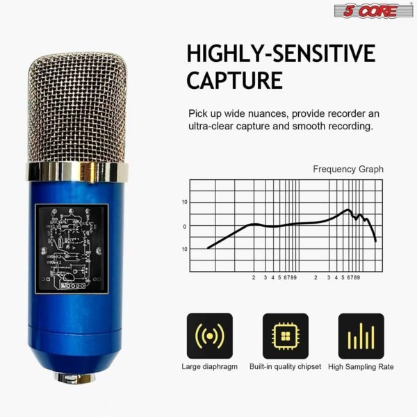 XLR Microphone Condenser Mic for Computer Gaming; Podcast Tripod Stand Kit for Streaming; Recording; Vocals; Voice; Cardioids Studio Microphone 5 Core RM 7 BLU - Image 3