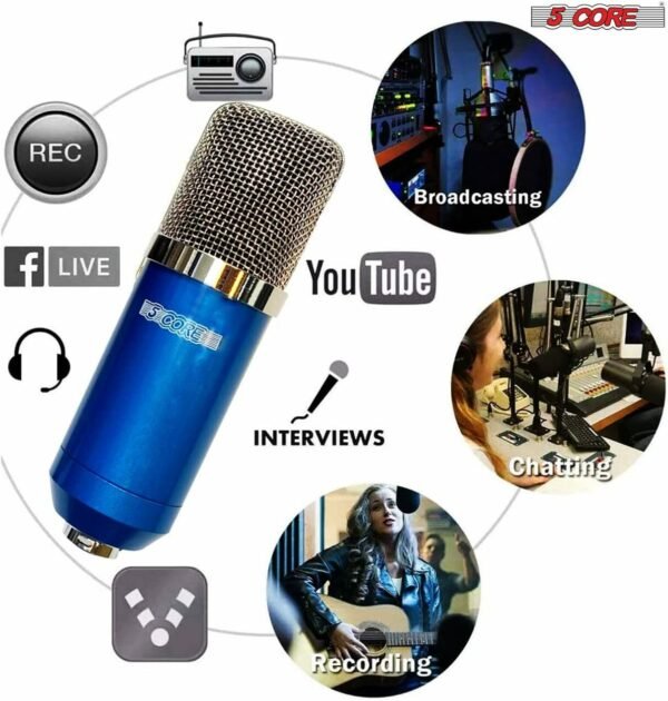XLR Microphone Condenser Mic for Computer Gaming; Podcast Tripod Stand Kit for Streaming; Recording; Vocals; Voice; Cardioids Studio Microphone 5 Core RM 7 BLU - Image 9