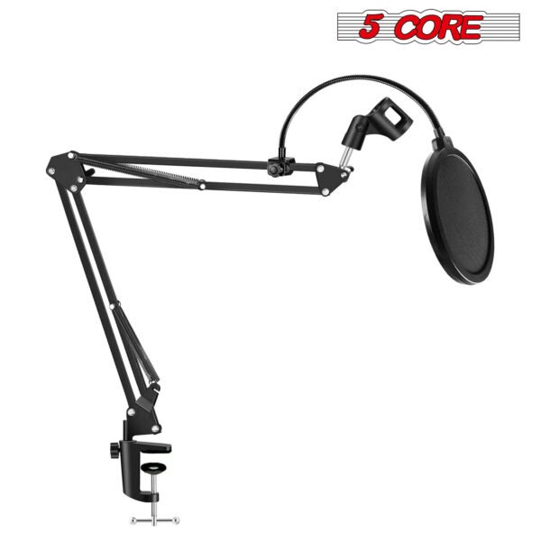 Professional Microphone Stand with Pop Filter Heavy Duty Microphone Suspension Scissor Arm Stand and Windscreen Mask Shield 5 Core RM STND 2 (with Pop Filter) - Image 2