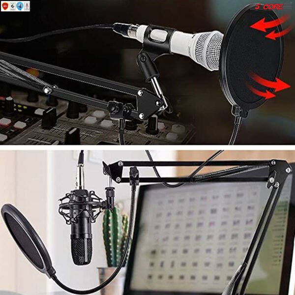 Professional Microphone Stand with Pop Filter Heavy Duty Microphone Suspension Scissor Arm Stand and Windscreen Mask Shield 5 Core RM STND 2 (with Pop Filter) - Image 11