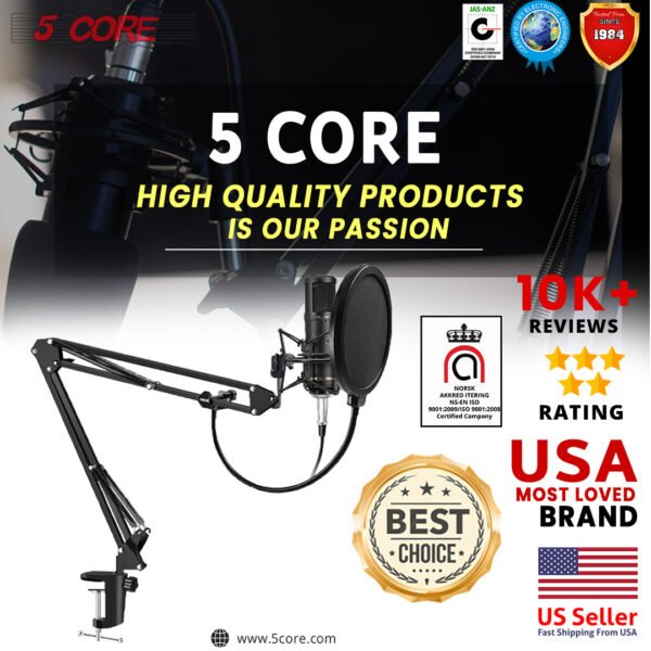 Professional Microphone Stand with Pop Filter Heavy Duty Microphone Suspension Scissor Arm Stand and Windscreen Mask Shield 5 Core RM STND 2 (with Pop Filter) - Image 12